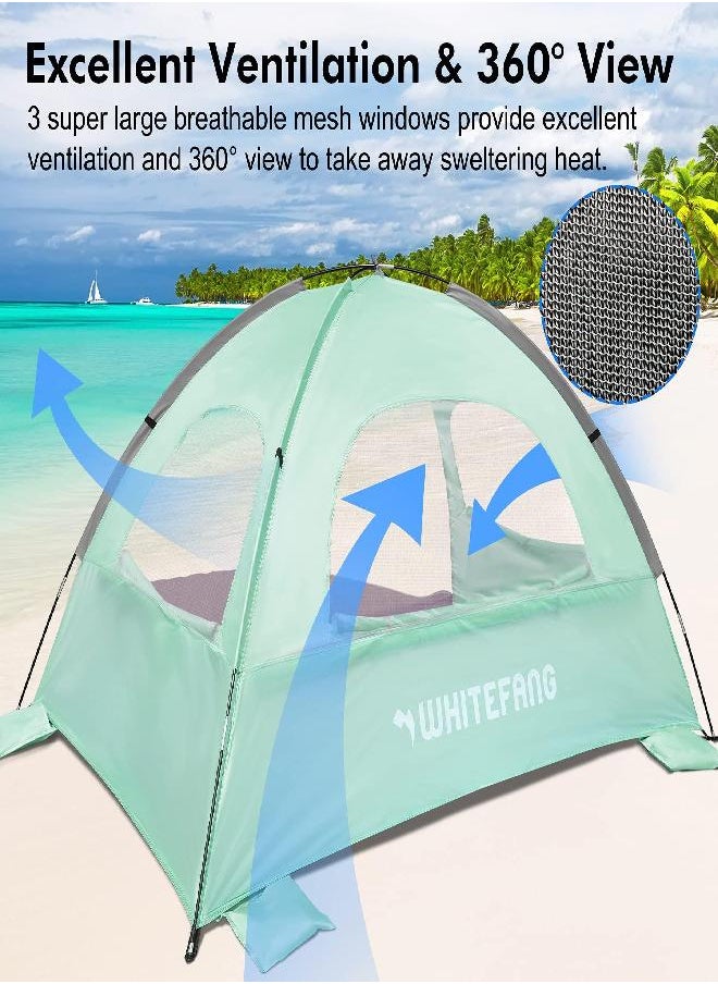 WhiteFang - Beach Tent Anti-Uv Portable Sun Shade Shelter For 3 Person, Extendable Floor With 3 Ventilating Mesh Windows Plus Carrying Bag, Stakes And Guy Lines (Mint Green) - Image 1