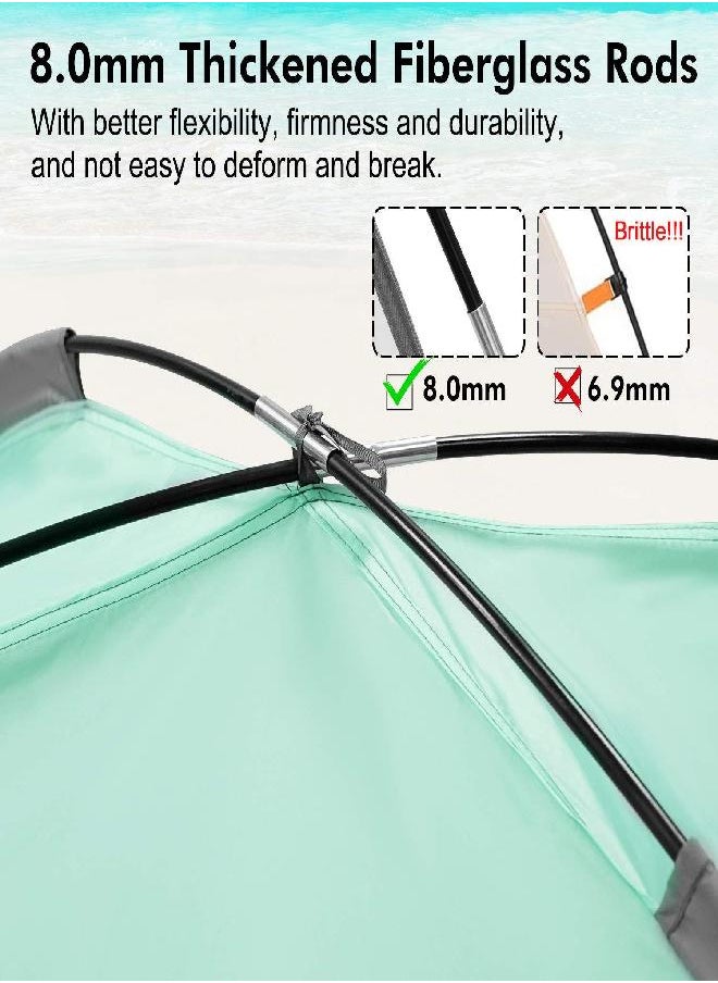 WhiteFang - Beach Tent Anti-Uv Portable Sun Shade Shelter For 3 Person, Extendable Floor With 3 Ventilating Mesh Windows Plus Carrying Bag, Stakes And Guy Lines (Mint Green) - Image 1