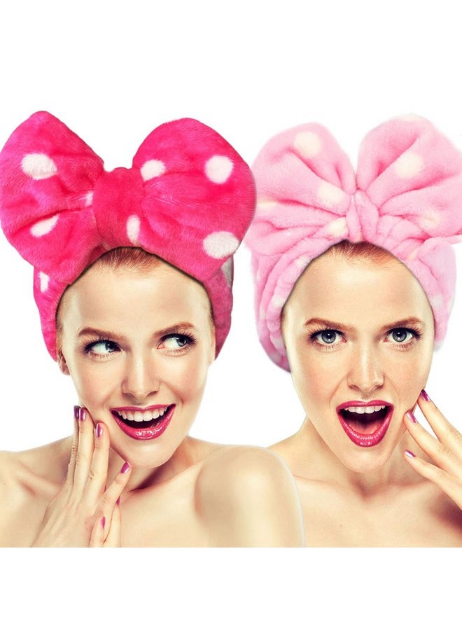 Hairizone Cosmetics Headbands For Washing Face Shower Spa Soft And Cute Big Bowknot Hair Bands For Women And Girls (Roseo/Pink)  - Image 2