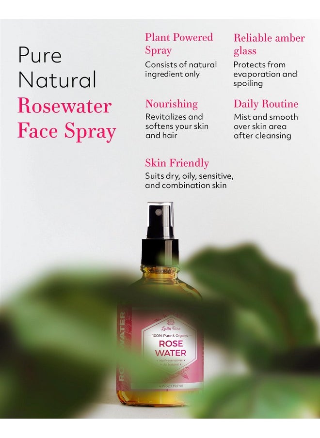 Leven Rose - Rose Water Spray for Face by Leven Rose - Pure Natural Moroccan Rosewater Hydrosol Face Spray - Organic Rose Water for Hair 4 oz - Image 1