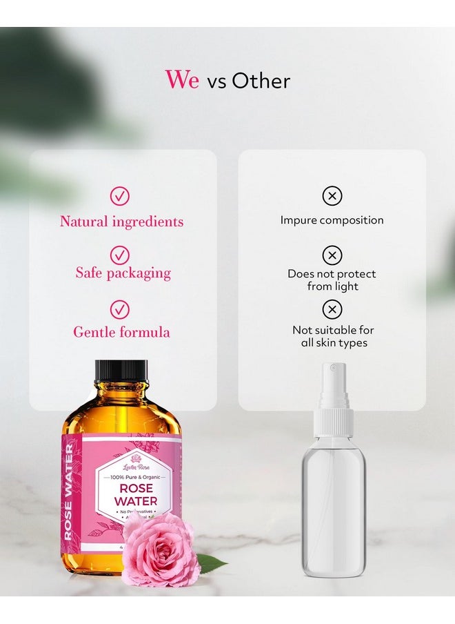 Leven Rose - Rose Water Spray for Face by Leven Rose - Pure Natural Moroccan Rosewater Hydrosol Face Spray - Organic Rose Water for Hair 4 oz - Image 1