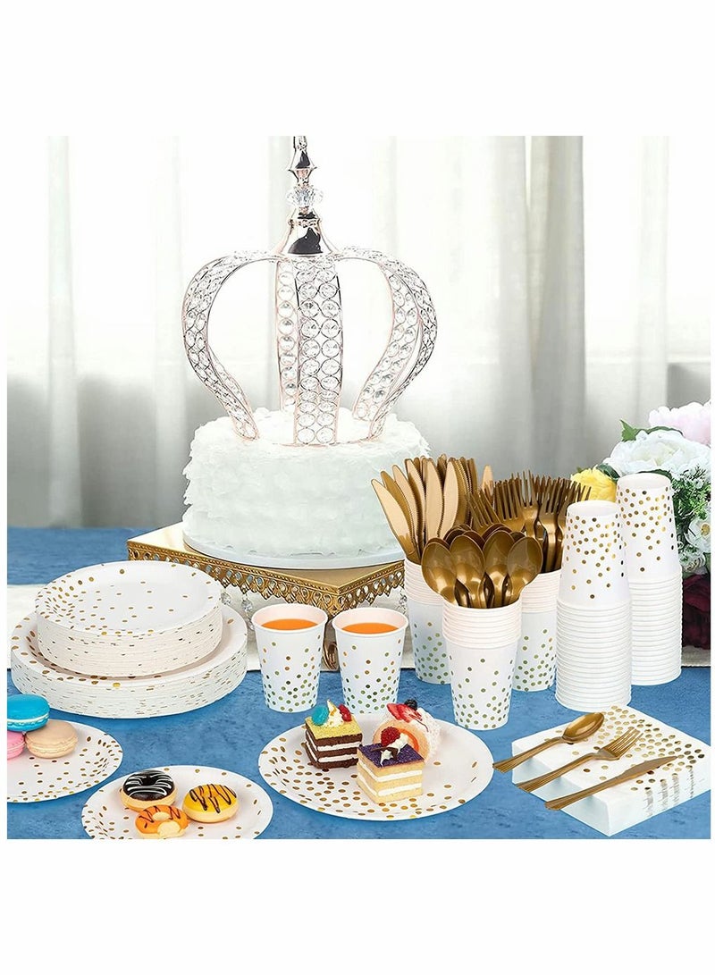 HomarKet 201 Pcs Serves 25 Heavy Duty White Gold Disposable Party Supplies With Paper Party Plates, Napkins, Cups, Spoons, Forks For Wedding, Birthday, Anniversary, Graduation Dinnerware Set - Image 2