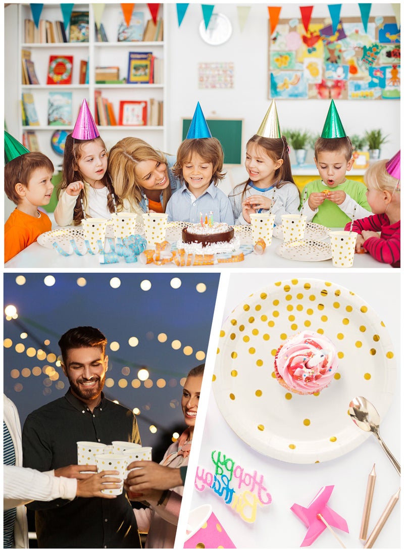 HomarKet 201 Pcs Serves 25 Heavy Duty White Gold Disposable Party Supplies With Paper Party Plates, Napkins, Cups, Spoons, Forks For Wedding, Birthday, Anniversary, Graduation Dinnerware Set - Image 3