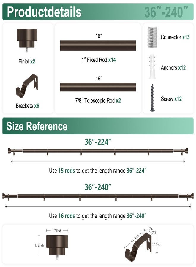 hei! dear Extra Long Curtain Rods 120 to 240 Inch (10-20ft), 1 Inch Bronze Adjustable Heavy Duty Decorative Window Curtain Rod for Bedroom - Image 5