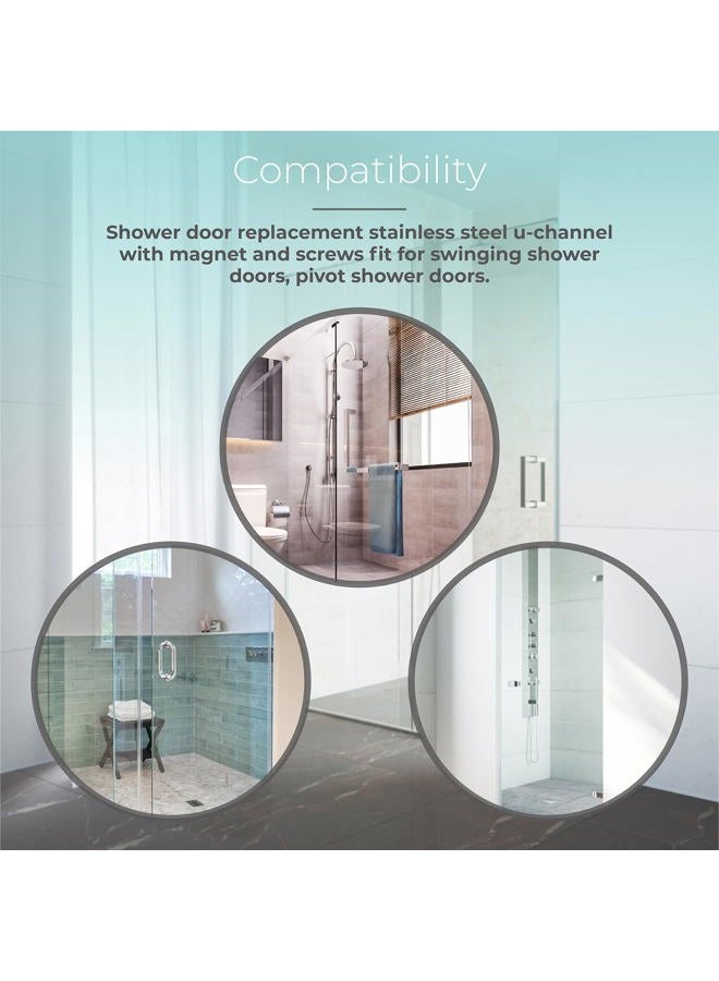 GRONGU Shower Door Replacement Stainless Steel U-Channel with Shower Door Magnet and Screws Fit for Swinging Shower Doors Pivot Shower Doors - Image 5