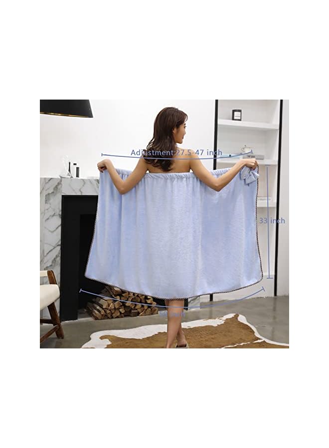 The Bros Bath Wrap Towels for Women, Microfiber Wearable Bath Towel and Head Cover for Bathroom Shower, Adjustable Soft Bathroom Shower Wrap Towel with Velcro, Absorbent (Light Blue, XL) - Image 2