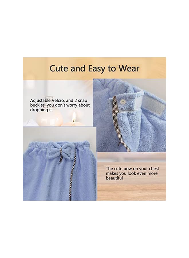 The Bros Bath Wrap Towels for Women, Microfiber Wearable Bath Towel and Head Cover for Bathroom Shower, Adjustable Soft Bathroom Shower Wrap Towel with Velcro, Absorbent (Light Blue, XL) - Image 3
