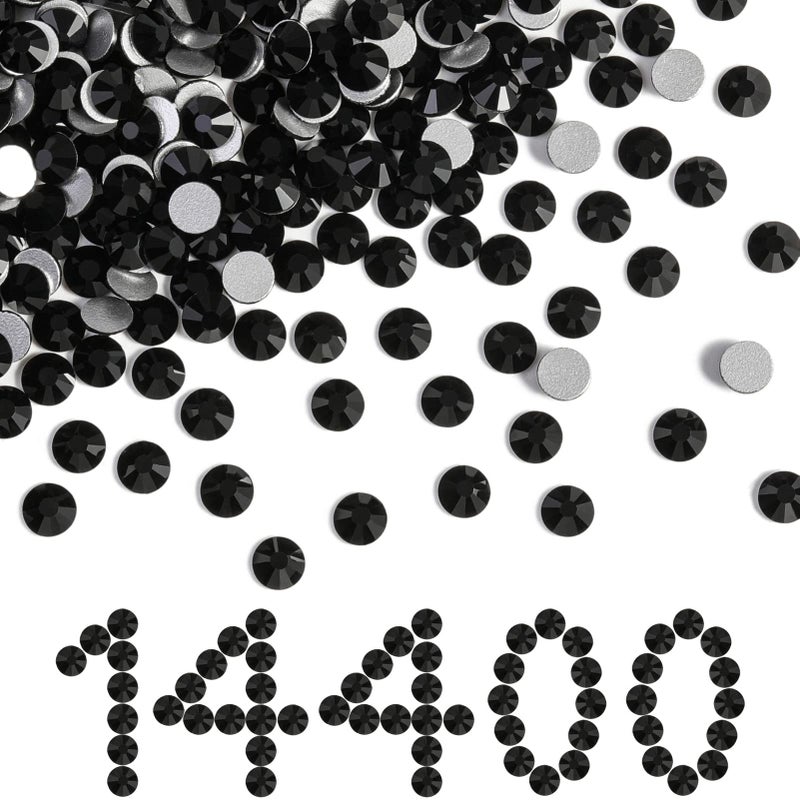 Beadsland Flatback Rhinestones Bulk14400pcs Black Rhinestones for Nails Crafts Clothes DIY Decoration Jet Black SS10 2729mm
