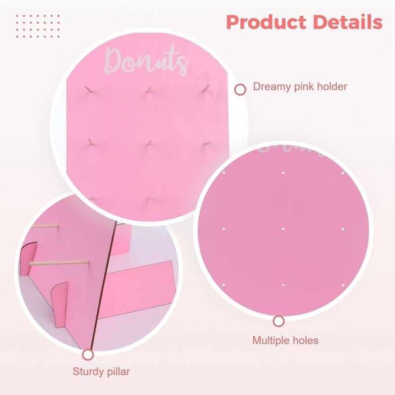 Pink Wooden Donut Wall Stand Set of 2 Reusable Display Boards for Party Wedding Decor - Image 5