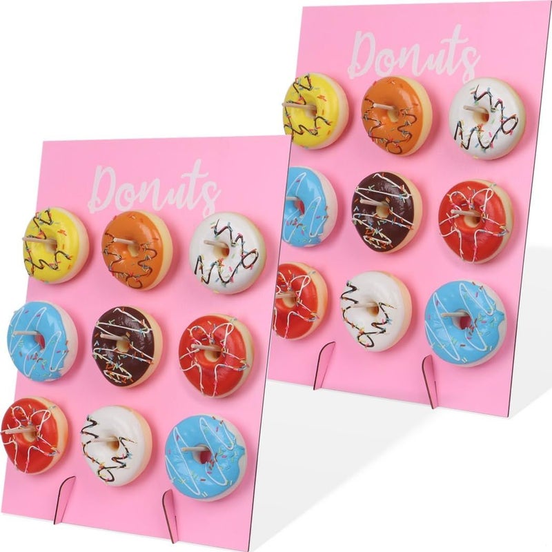 Pink Wooden Donut Wall Stand Set of 2 Reusable Display Boards for Party Wedding Decor - Image 2