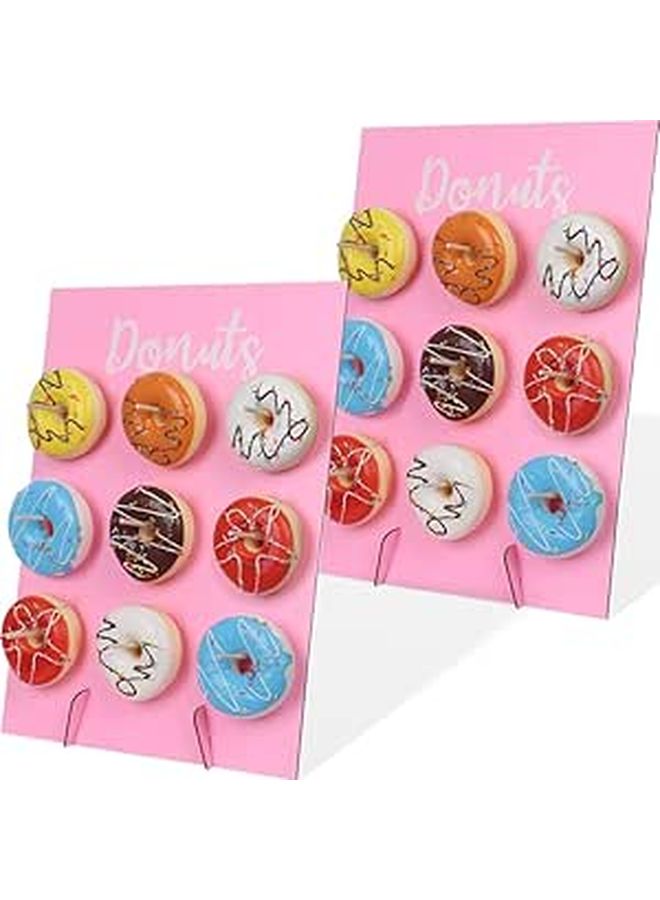 Pink Wooden Donut Wall Stand Set of 2 Reusable Display Boards for Party Wedding Decor - Image 1