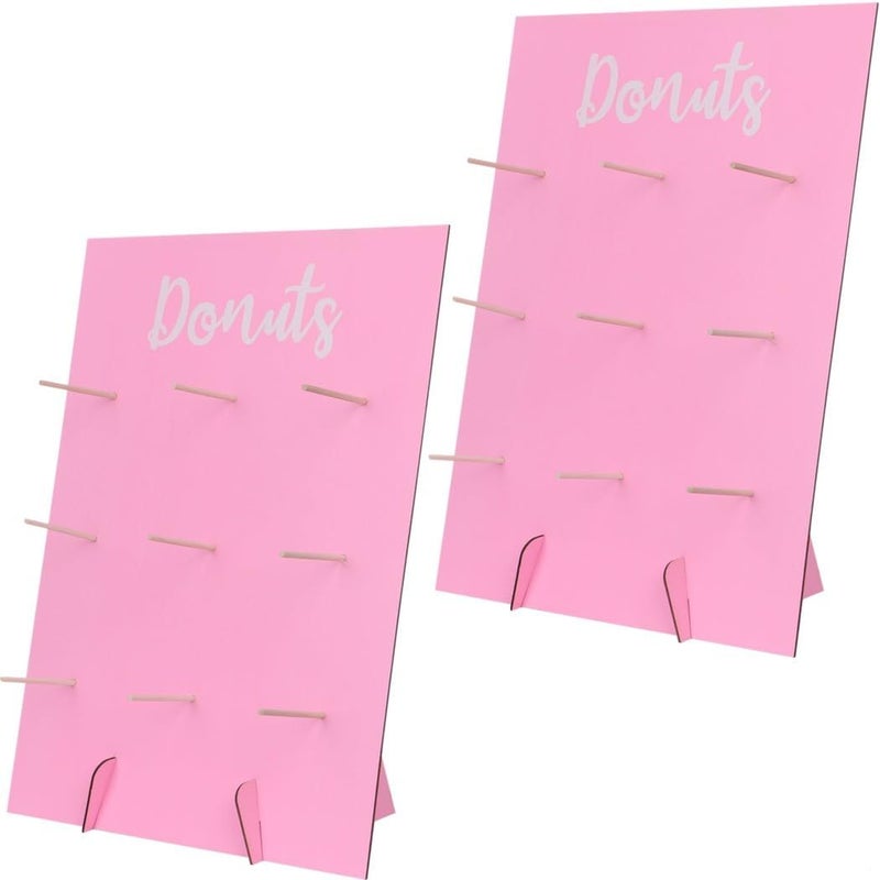 Pink Wooden Donut Wall Stand Set of 2 Reusable Display Boards for Party Wedding Decor - Image 4