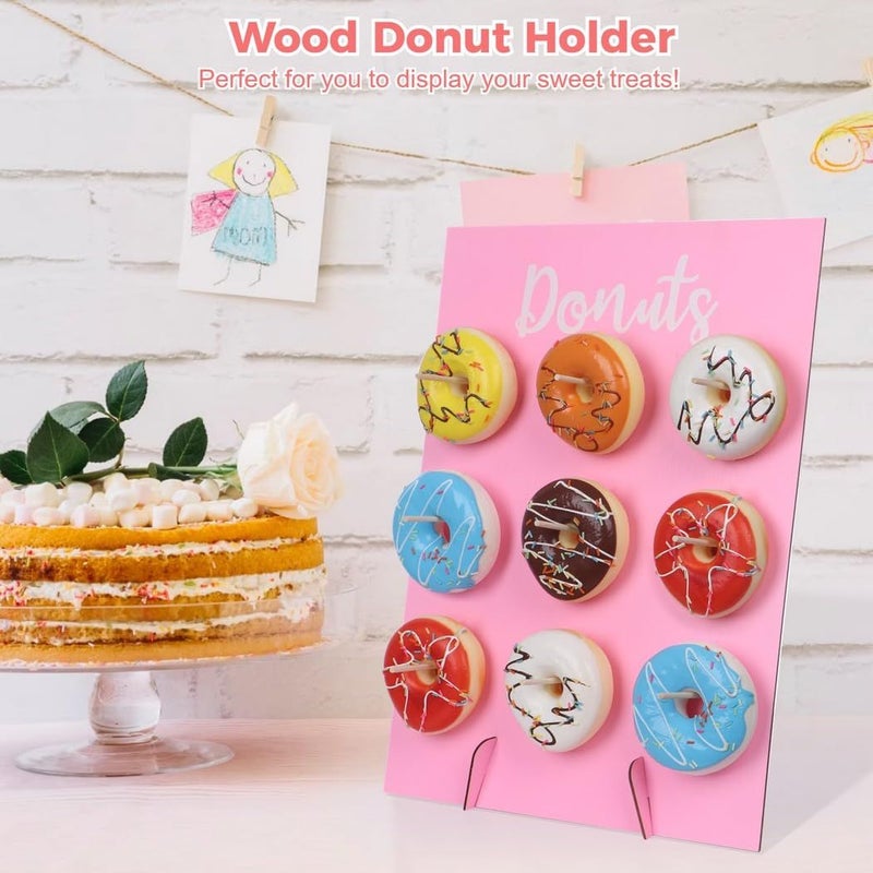 Pink Wooden Donut Wall Stand Set of 2 Reusable Display Boards for Party Wedding Decor - Image 3
