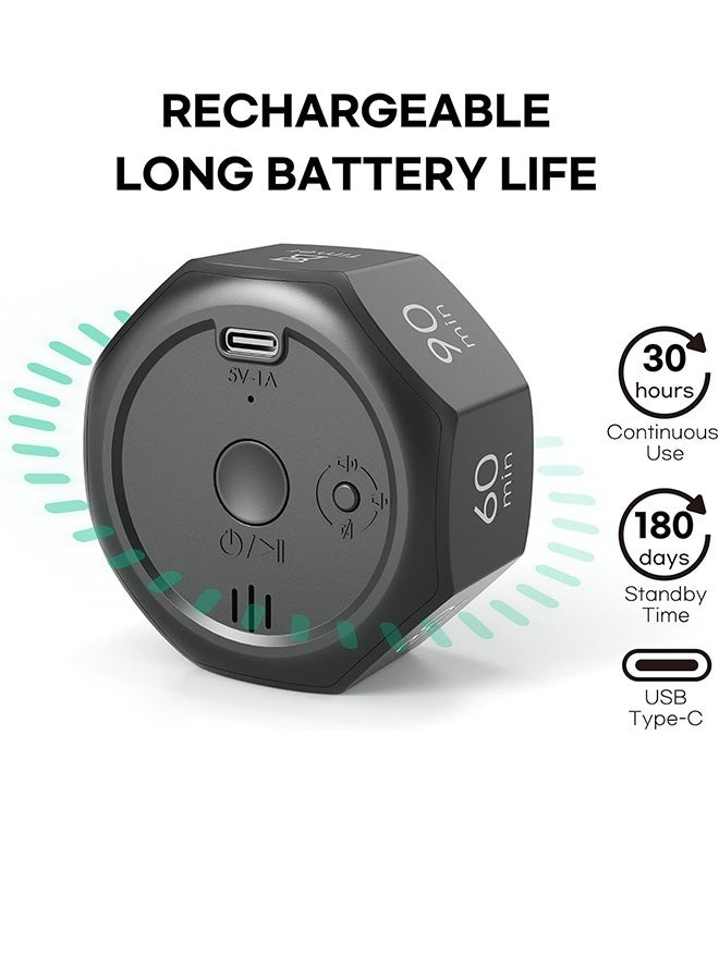 GD Rechargeable Flip Cube Kitchen Timers with 7 Preset Intervals 3 Alarm Modes - Magnetic Countdown Timer Kitchen Alarm Clock with  LCD Screen Productivity Tool for ADHD, Kids, Study, Work & Kitchen - Image 3