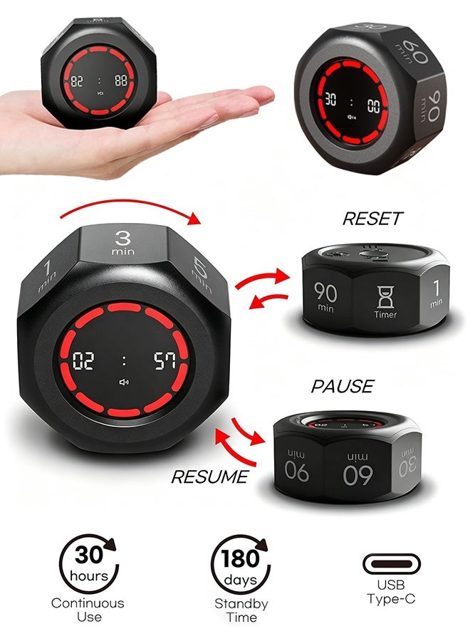 GD Rechargeable Flip Cube Kitchen Timers with 7 Preset Intervals 3 Alarm Modes - Magnetic Countdown Timer Kitchen Alarm Clock with  LCD Screen Productivity Tool for ADHD, Kids, Study, Work & Kitchen - Image 1
