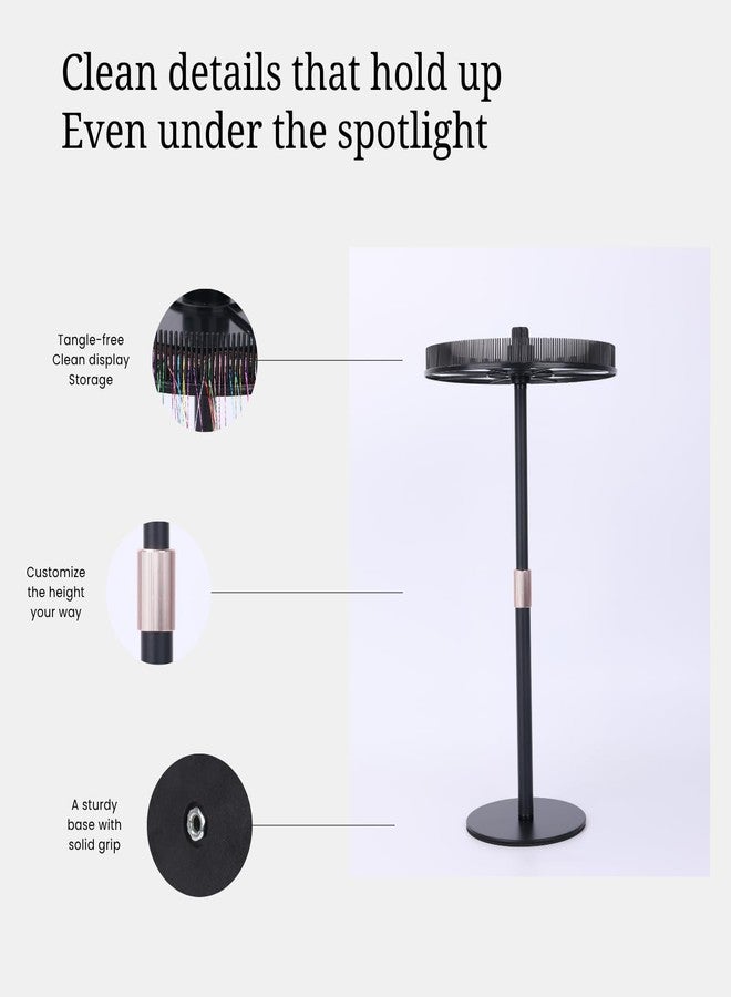 lightmay Adjustable Hair Extension Holder Stand - Matte Black Metal, 11"-17.5" Height, Tangle-Free Storage & Display for Bangs, Clip-Ins, Color Strips, Colored Clip Hair Extensions & More, Non-Slip Base, Easy - Image 3