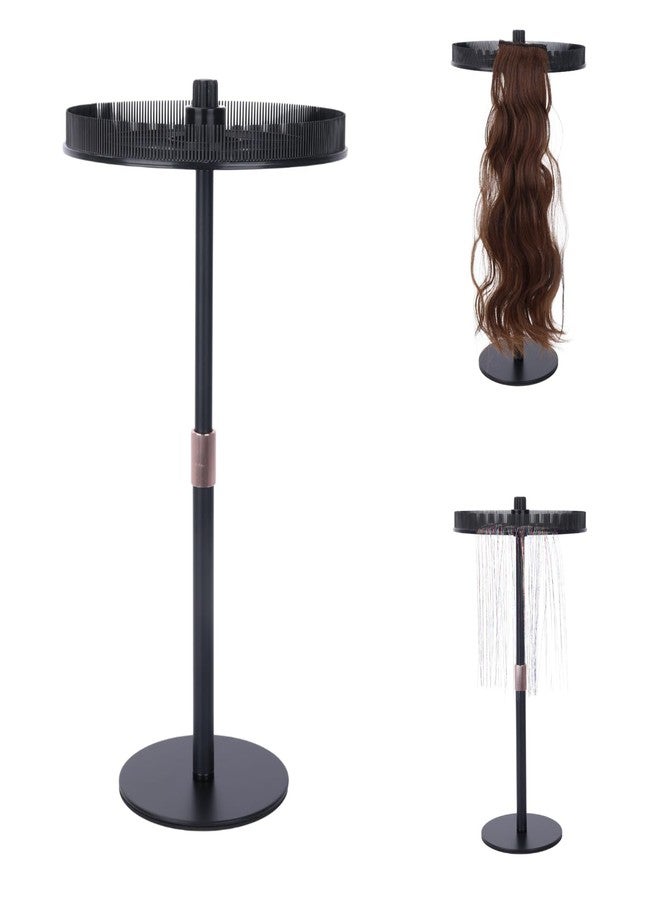 lightmay Adjustable Hair Extension Holder Stand - Matte Black Metal, 11"-17.5" Height, Tangle-Free Storage & Display for Bangs, Clip-Ins, Color Strips, Colored Clip Hair Extensions & More, Non-Slip Base, Easy - Image 1