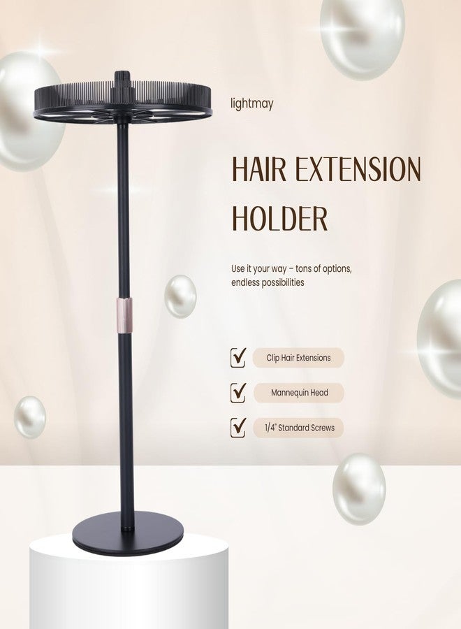 lightmay Adjustable Hair Extension Holder Stand - Matte Black Metal, 11"-17.5" Height, Tangle-Free Storage & Display for Bangs, Clip-Ins, Color Strips, Colored Clip Hair Extensions & More, Non-Slip Base, Easy - Image 2