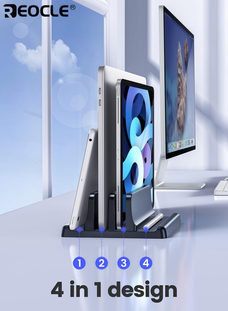 REOCLE Adjustable Ergonomic Laptop Stand with Space Saving Vertical Design & Sturdy Metal Base Desktop Notebook Holder with Height Adjustment for Comfortable Viewing MacBook iPad Tablet Computer - Image 2