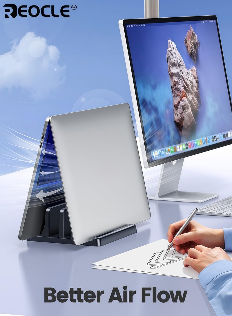 REOCLE Adjustable Ergonomic Laptop Stand with Space Saving Vertical Design & Sturdy Metal Base Desktop Notebook Holder with Height Adjustment for Comfortable Viewing MacBook iPad Tablet Computer - Image 3