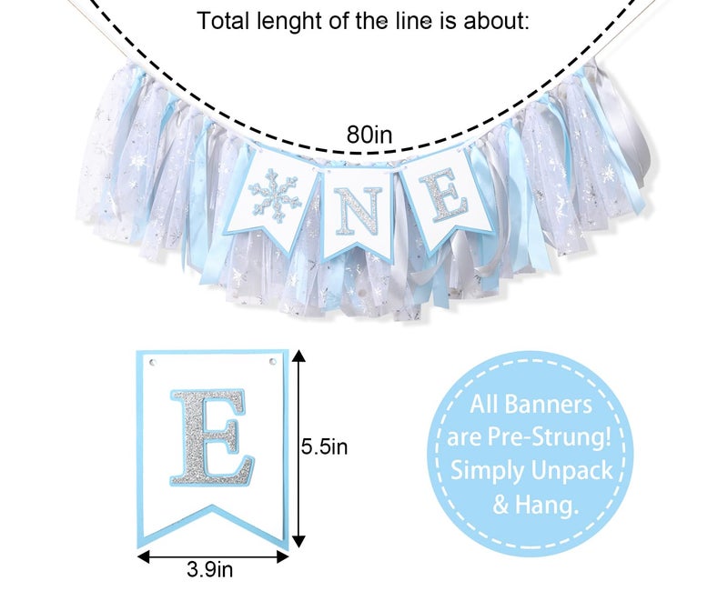 UOAOU Onederland High Chair Banner - 1st Birthday Snowflake Decorations, Blue & Silver Winter Wonderland Themed - Image 2