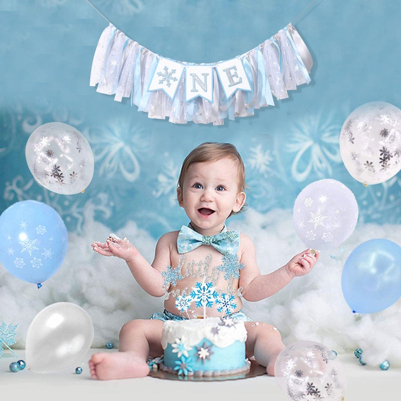 UOAOU Onederland High Chair Banner - 1st Birthday Snowflake Decorations, Blue & Silver Winter Wonderland Themed - Image 4