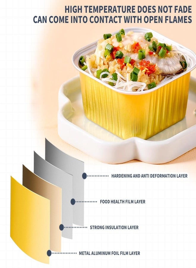 YOIYINI Graduation Party 50Pcs Aluminum Foil Mini Square Baking Cups,5oz Disposable Ramekins Cupcake Cups,Mini Aluminum Pans with Lids,Cup Cake Container with Lid,Square Cupcake Liners for Muffin(50, Gold) - Image 3