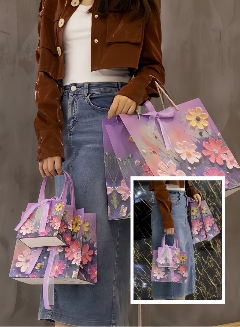 Ayshal 3 Pcs Color Gift Bag with Handle, Oil Painting Gift Paper Bags Large Size, Birthday Craft Paper Gift Bags for Presents, Birthdays, Mother's Day, Weddings, Party - Image 2