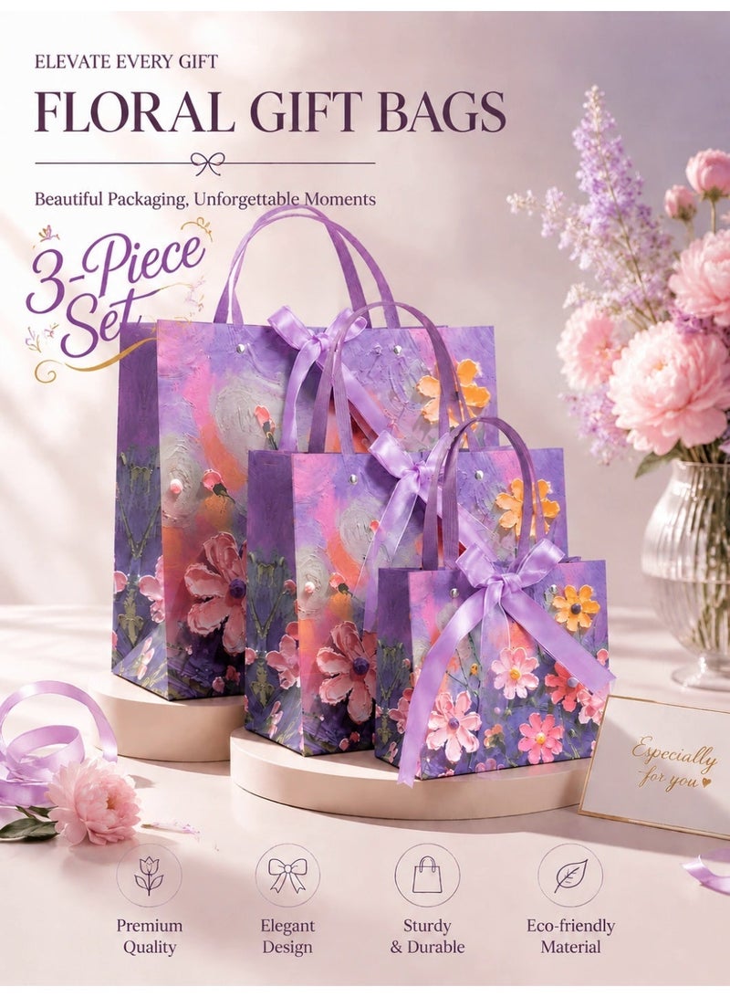 Ayshal 3 Pcs Color Gift Bag with Handle, Oil Painting Gift Paper Bags Large Size, Birthday Craft Paper Gift Bags for Presents, Birthdays, Mother's Day, Weddings, Party - Image 1