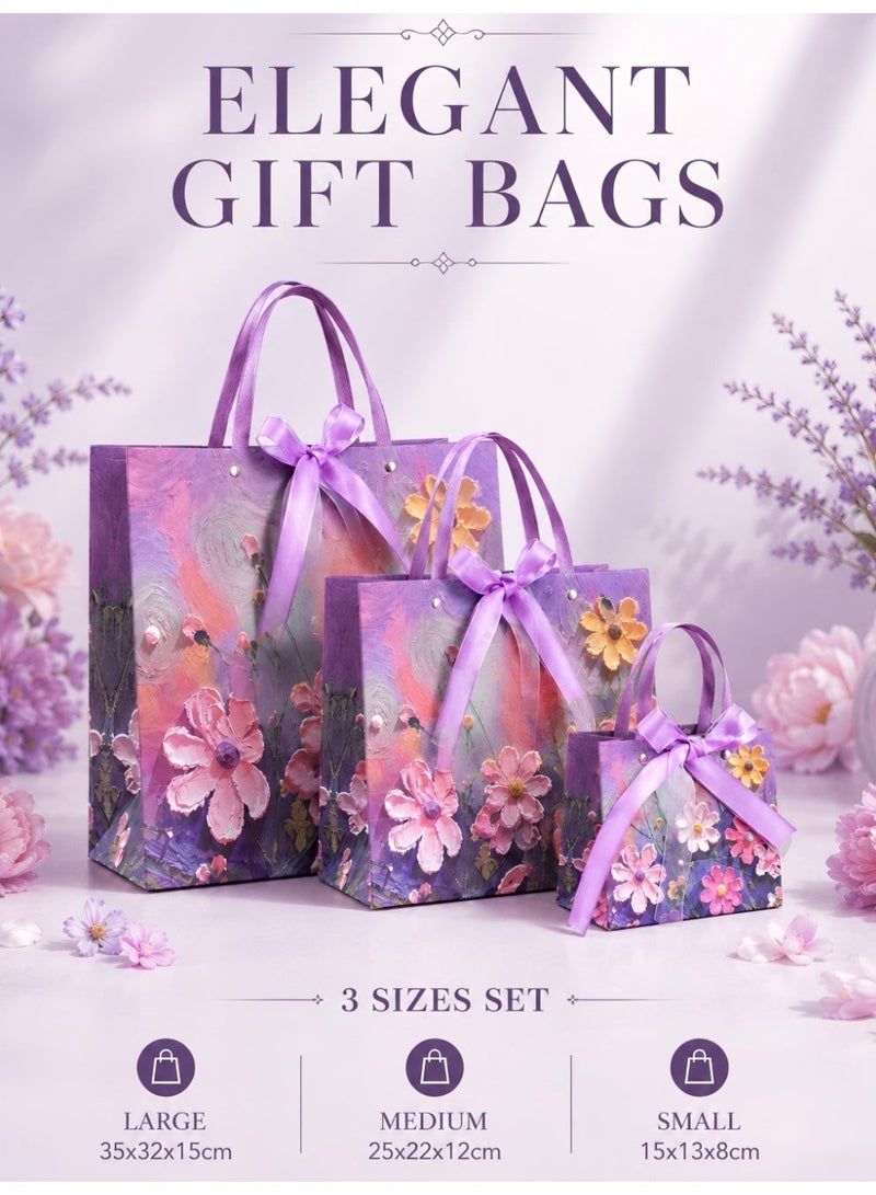 Ayshal 3 Pcs Color Gift Bag with Handle, Oil Painting Gift Paper Bags Large Size, Birthday Craft Paper Gift Bags for Presents, Birthdays, Mother's Day, Weddings, Party - Image 1