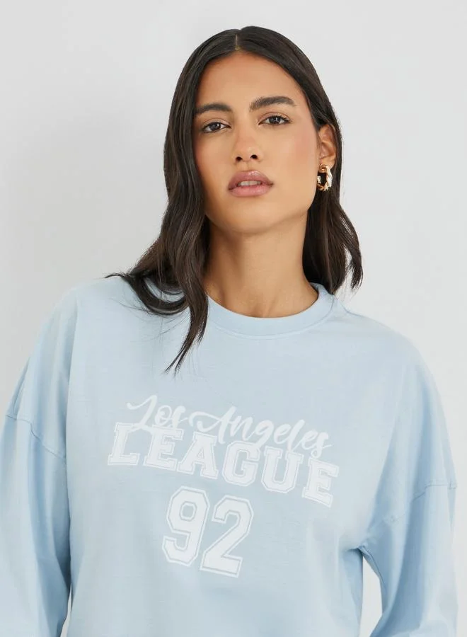 Styli Styli Slogan Print Exaggerated Shoulder Oversized T-Shirt