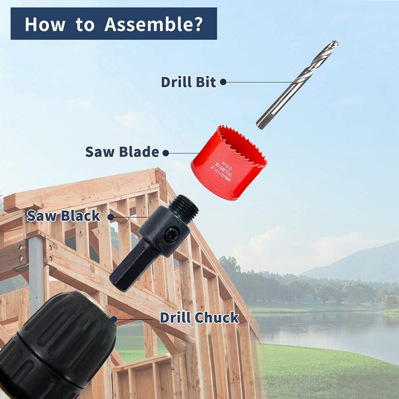 Laiwei Hole Saw Drill Bit HSS Hole Cutter with Arbor for Wood,PVC Board and Plasterboard(1-3/4"(44mm Hole Saw)) - Image 5