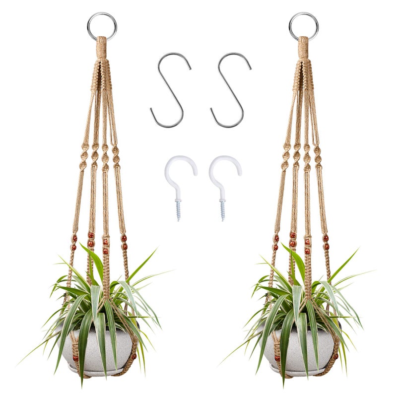 Augshy 2 Pcs Plant Hangers Hanging Plant Holder for Indoor Outdoor Decor Macrame Hanging Planter Basket with 4 Hooks35 Inch
