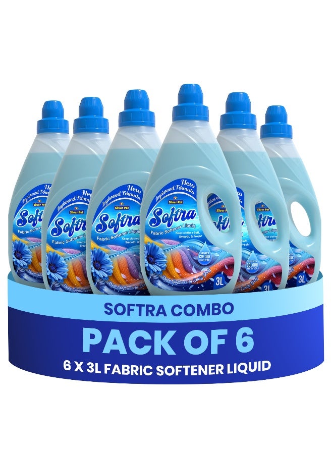 Silver Pot 18 L Fabric Softener Liquid Concentrate - Fresh Floral Scent, Blue - 6 Packs of 3L  - Protects Color - Gentle on Fabric - Makes Clothes Soft, Fresh & Shiny - Image 1
