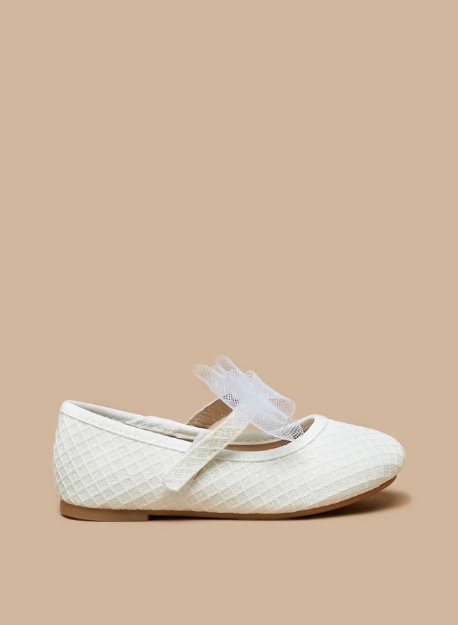 فلورا بيلا من شو إكسبرس Girl's Textured Bow Applique Ballerina Shoes With Hook And Loop Closure Ramadan Collection