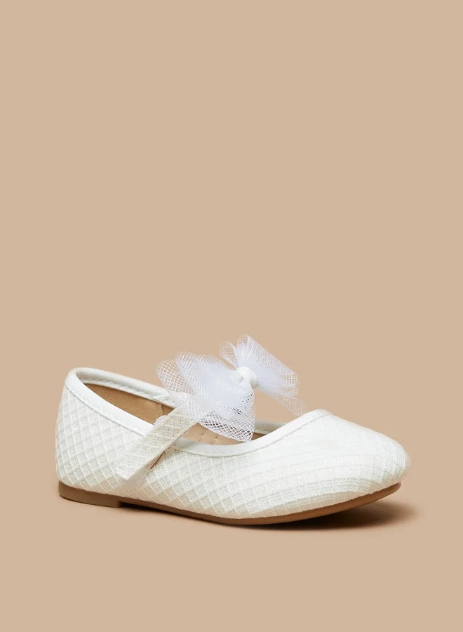 فلورا بيلا من شو إكسبرس Girl's Textured Bow Applique Ballerina Shoes With Hook And Loop Closure Ramadan Collection