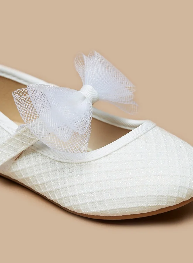 فلورا بيلا من شو إكسبرس Girl's Textured Bow Applique Ballerina Shoes With Hook And Loop Closure Ramadan Collection