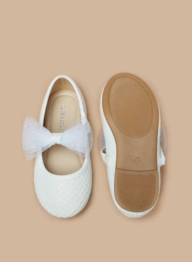 فلورا بيلا من شو إكسبرس Girl's Textured Bow Applique Ballerina Shoes With Hook And Loop Closure Ramadan Collection