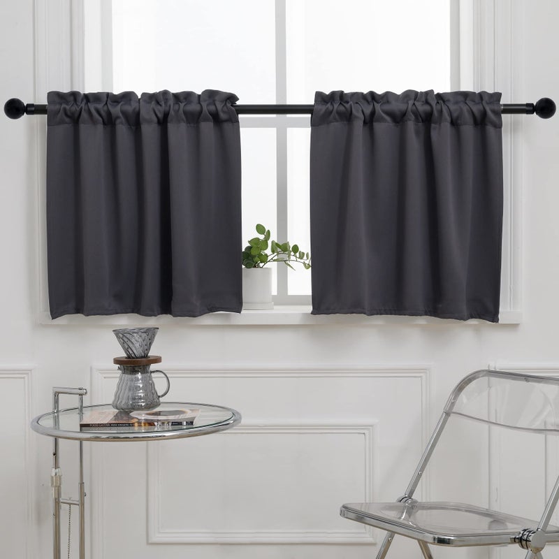 Pickluc Rod Pocket Tier Curtain - Half Blackout Curtain for Kitchen, Bathroom, Cabinet, Basement, 30 Inches Wide and 24 Inches Long, Dark Grey, 2 Panels - Image 2