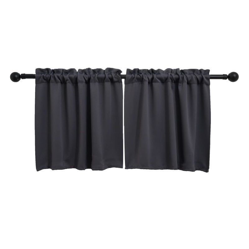 Pickluc Rod Pocket Tier Curtain - Half Blackout Curtain for Kitchen, Bathroom, Cabinet, Basement, 30 Inches Wide and 24 Inches Long, Dark Grey, 2 Panels - Image 1