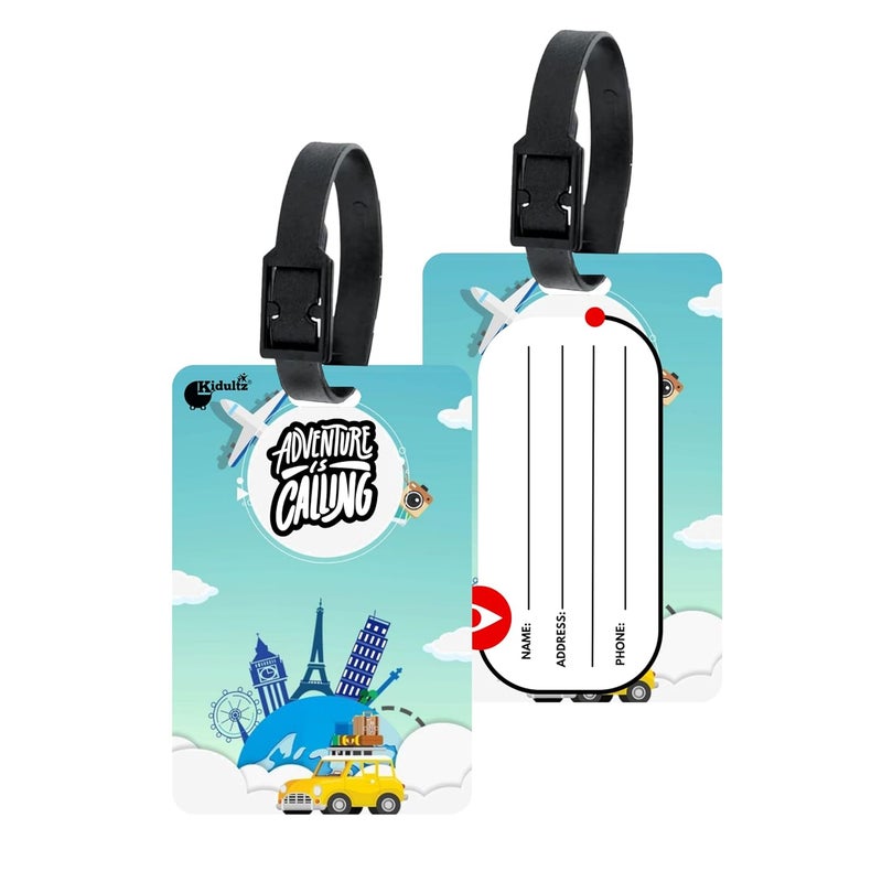 (Set of 10) Synthetic Luggage Tags with Black Strap Loop | Durable, Waterproof, Anti-Break Travel ID Tags for Suitcases, Backpacks, School & Office Bags (Model No.34)