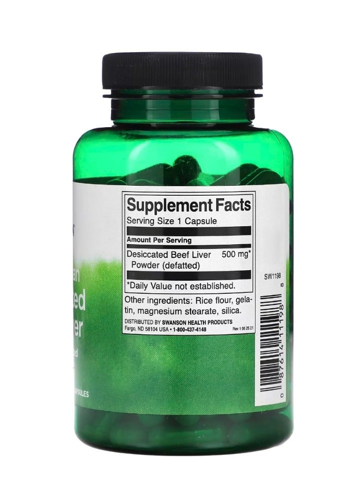 SWANSON Argentinian Desiccated Beef Liver 500 mg 120 Capsules - Image 2