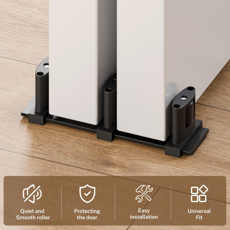 BINOTE Sliding Closet Door Floor Guide, Sliding Door Guides Floor Mount for Double Bypass Door, Update Adjustable 3-Roller Design - Image 2