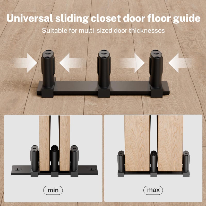 BINOTE Sliding Closet Door Floor Guide, Sliding Door Guides Floor Mount for Double Bypass Door, Update Adjustable 3-Roller Design - Image 3