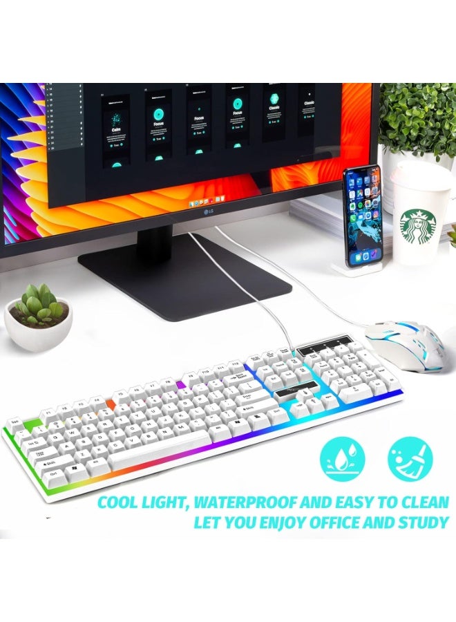 Computer Gaming Keyboard and Mouse Combo Keyboard with Flexible Polychromatic LED Lights Mechanical  Wired USB Working Keyboard Mouse Set for Windows Computer