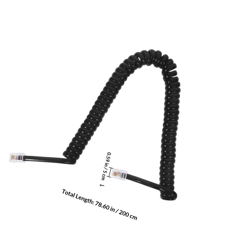 2m Coiled Phone Line Cable Black 4p4c RJ9 Landline Extension for Desk Phones Home Office Use - Image 3