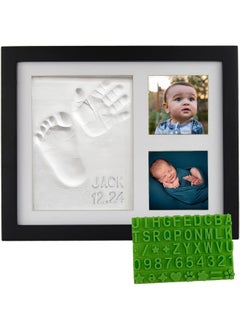 Baby Mushroom Baby Hand & Footprint Clay Keepsake Photo Frame Kit - w/Silicone Stencil for a Personalized Gift. Wood Frame, Wall/Table Mount. Perfect Registry, Baby Shower, New Mom, Birthday & Newborn Gift - Black  - Image 1