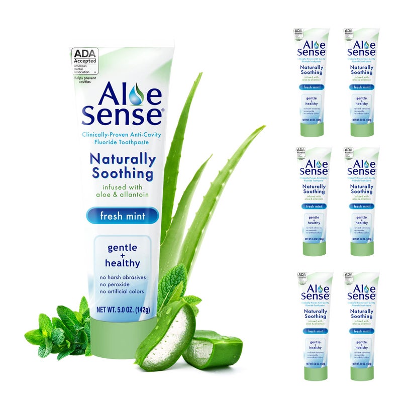 AloeSense Naturally Soothing Toothpaste for Sensitive Teeth and Gum Care with Aloe Vera Allantoin Fresh Mint Flavor Gentle Natural ADA Approved 5oz 6 Count