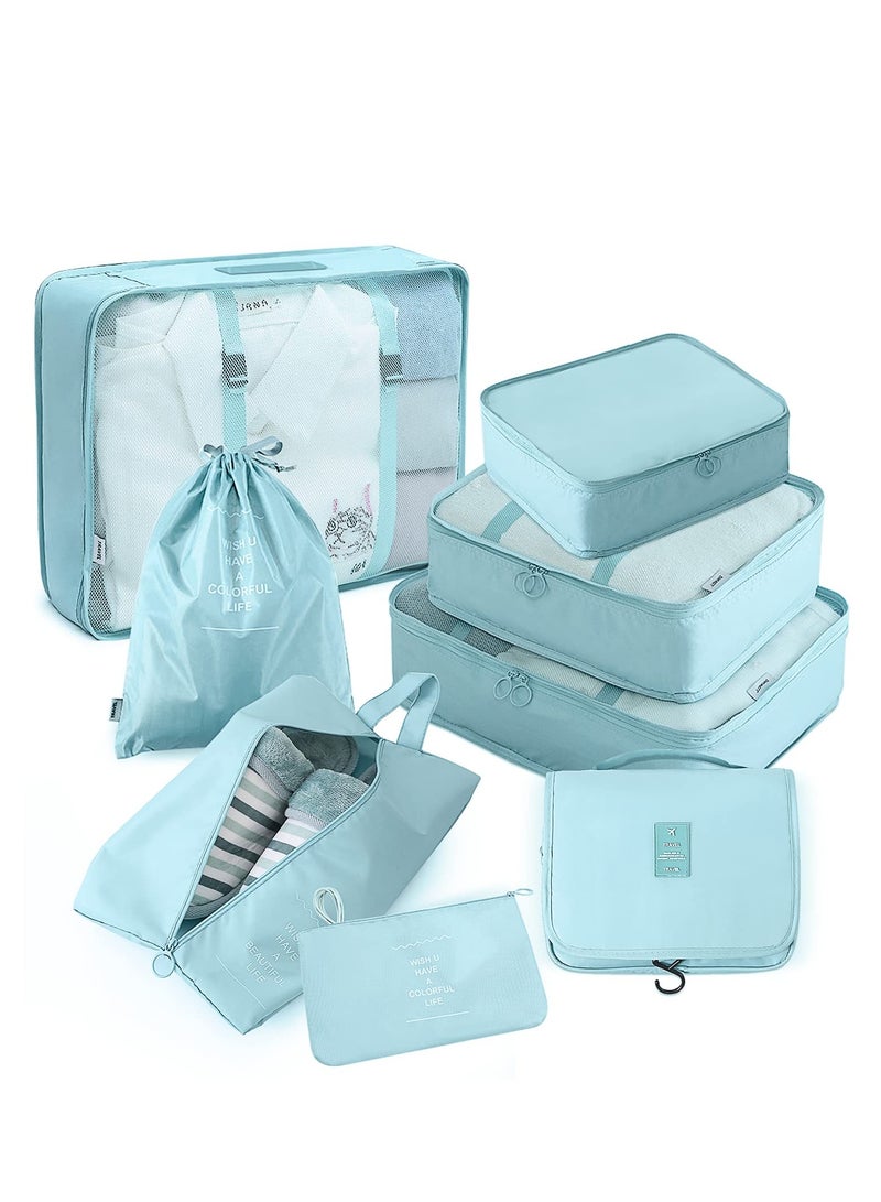 SOLARAE 8-Piece Travel Packing Cubes Set with Toiletry and Shoe Bags, Made from Durable Waterproof Fabric for Organized Travel Accessories (Bright Blue) - Image 1