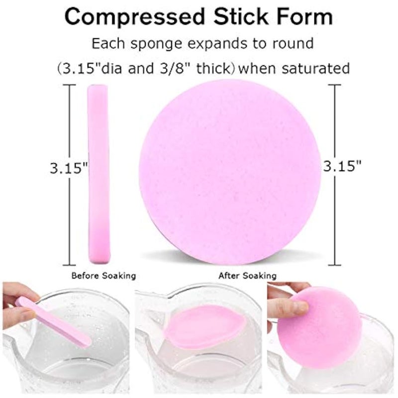 Facial Cleansing Sponges 48PCS Facial Sponge Compressed Round Makeup Face Wash Puff Sponge Stick 3.15 inch PVA Professional Makeup Removal Sponge Pad Cleansing Skin Care Tool (Pink) - Image 5